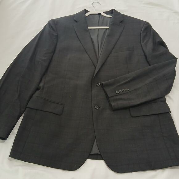 Jos.A.Bank Brrr Comfort Blazer 48L Slim-Fit Wool Charcoal Grey Window Pane Plaid - Picture 1 of 16